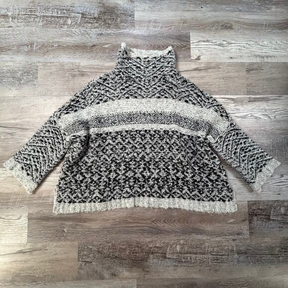 Moth Anthropologie Black White Knit Mock Neck Oversized Sweater S - Picture 6 of 7